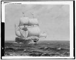 Mayflower - A black and white photo of a ship in the ocean - LOC's Public Domain Archive Public Domain Search